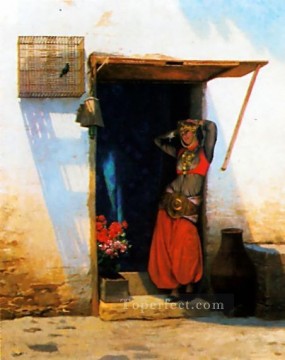 ジャン・レオン・ジェローム Painting - 玄関に立つカイロの女性 ギリシャ・アラビアン・オリエンタリズム ジャン・レオン・ジェローム